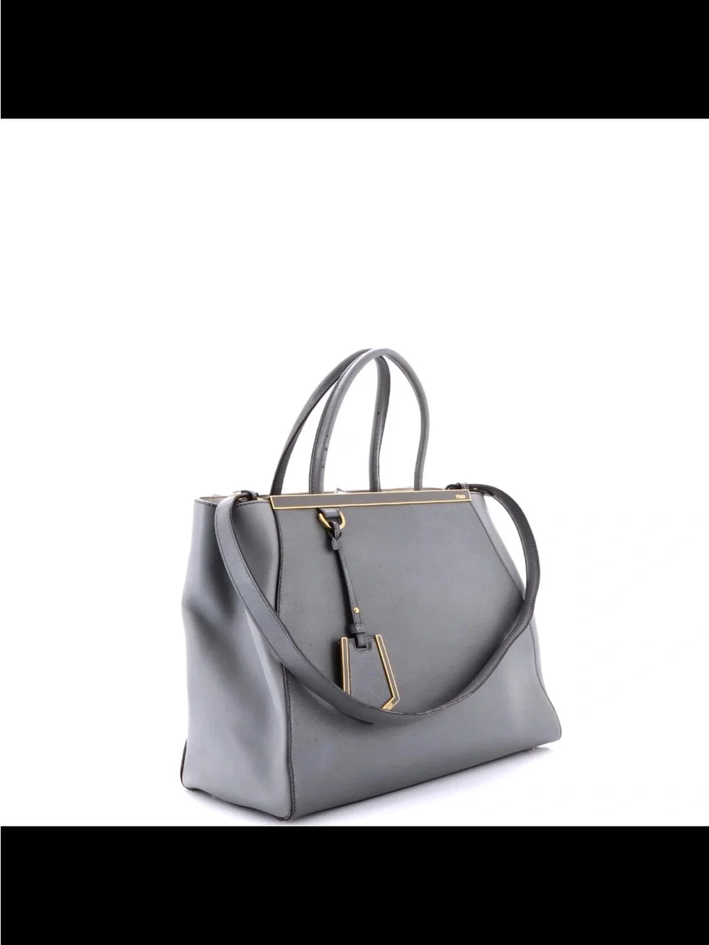 Fendi Vitello 2Jours Medium Structured Gray Leather Satchel Handbag Purse Top